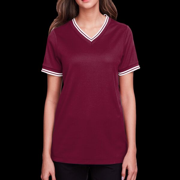 Women's CrownLux Performance® Plaited Tipped V-Neck Shirt Thumbnail